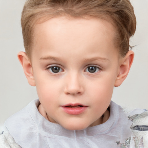 Neutral white child female with short  brown hair and grey eyes