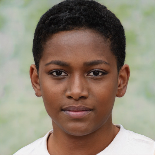Neutral black child female with short  brown hair and brown eyes
