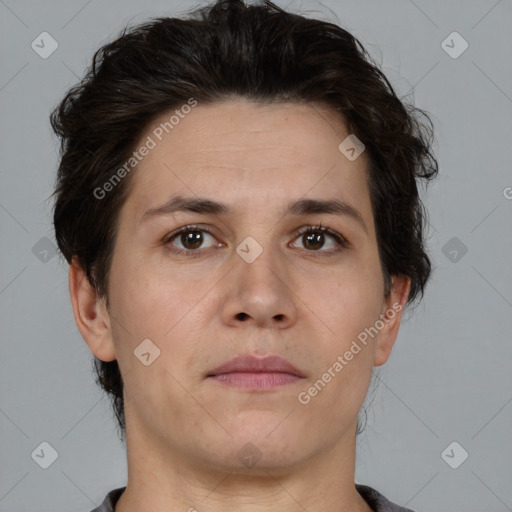 Neutral white adult male with short  brown hair and brown eyes