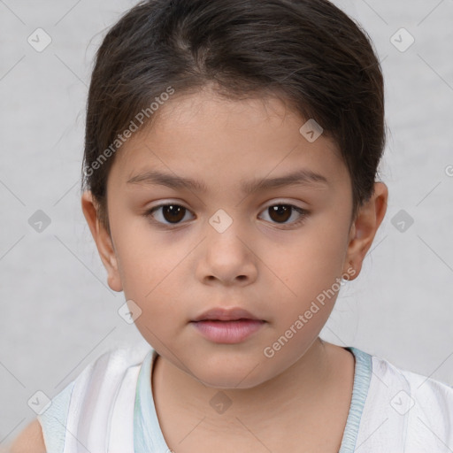 Neutral white child female with short  brown hair and brown eyes