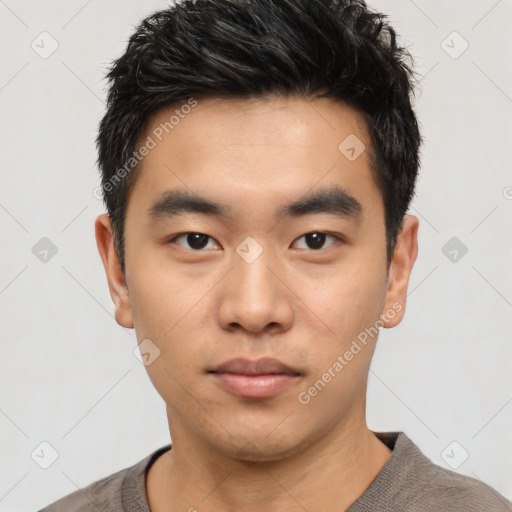 Neutral asian young-adult male with short  black hair and brown eyes