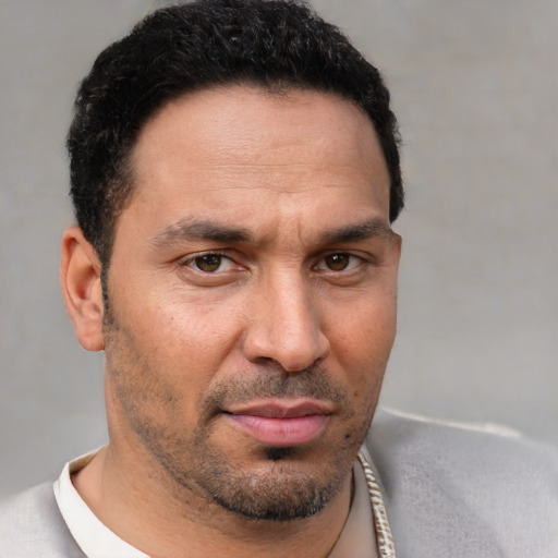 Neutral white adult male with short  brown hair and brown eyes