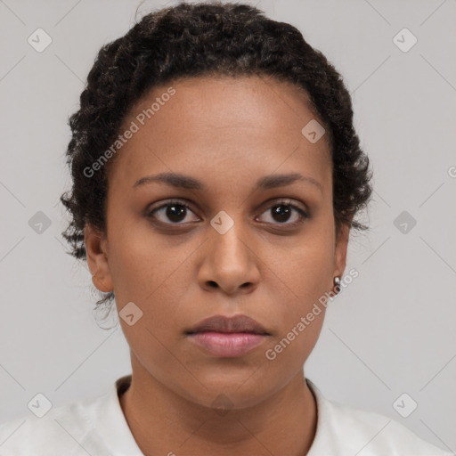 Neutral black young-adult female with short  brown hair and brown eyes