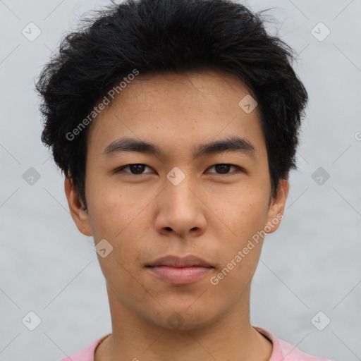 Neutral asian young-adult male with short  black hair and brown eyes