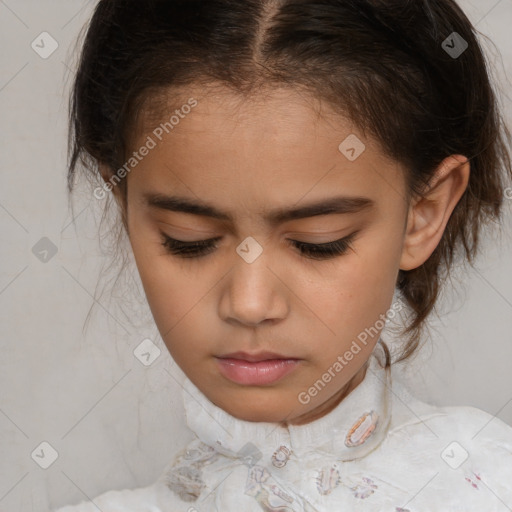 Neutral white child female with medium  brown hair and brown eyes