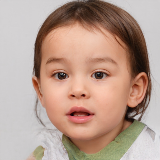 Neutral white child female with medium  brown hair and brown eyes