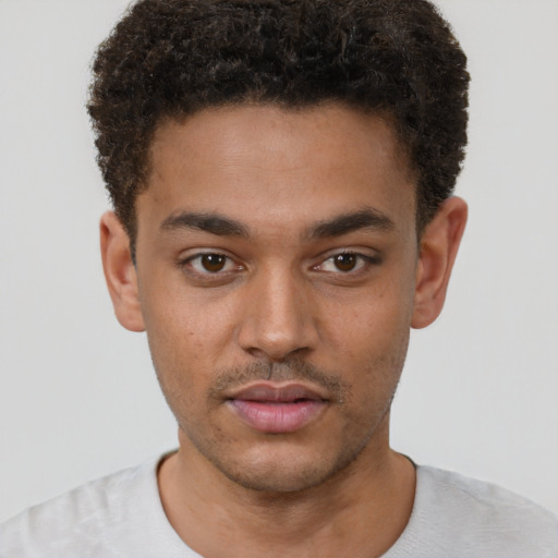 Neutral black young-adult male with short  brown hair and brown eyes