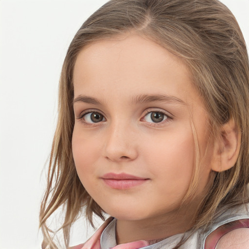 Neutral white child female with long  brown hair and brown eyes