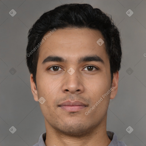 Neutral asian young-adult male with short  black hair and brown eyes