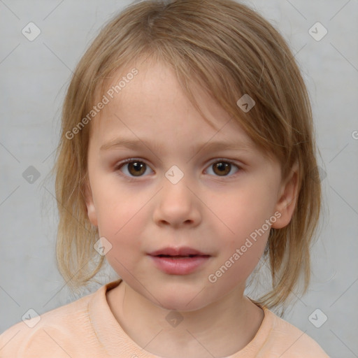 Neutral white child female with medium  brown hair and grey eyes