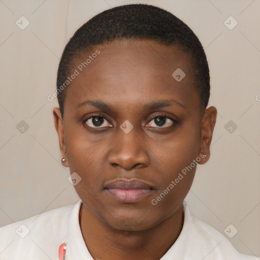Neutral black young-adult female with short  brown hair and brown eyes