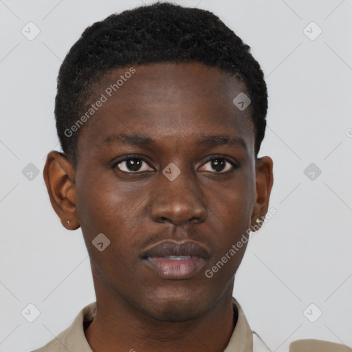 Neutral black young-adult male with short  brown hair and brown eyes