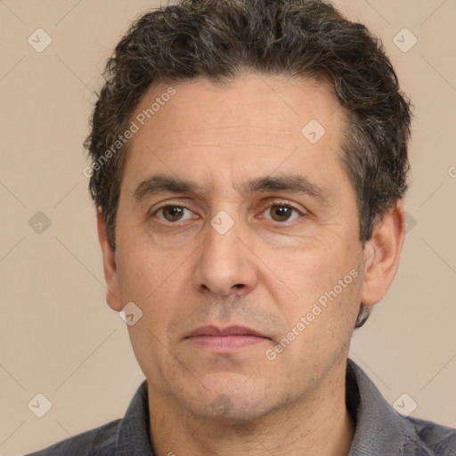 Neutral white adult male with short  brown hair and brown eyes