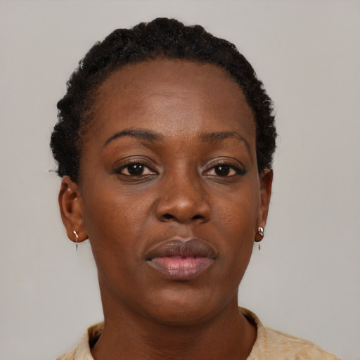 Neutral black young-adult female with short  brown hair and brown eyes