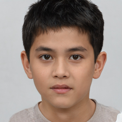 Neutral asian child male with short  brown hair and brown eyes