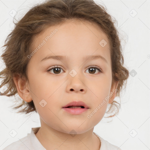 Neutral white child female with medium  brown hair and brown eyes