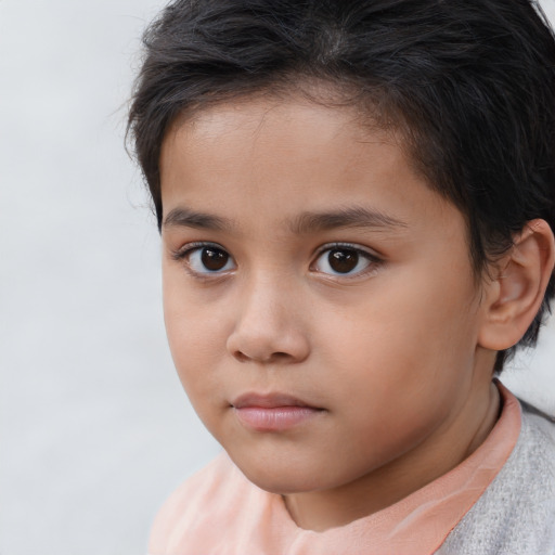 Neutral white child female with short  brown hair and brown eyes