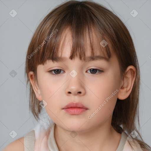 Neutral white child female with medium  brown hair and brown eyes