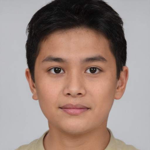 Neutral asian young-adult male with short  brown hair and brown eyes