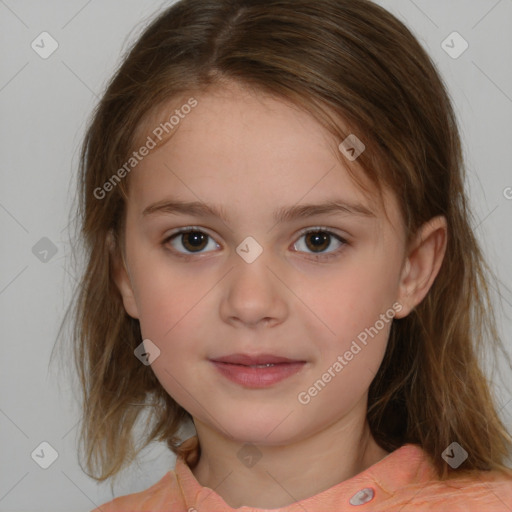 Neutral white child female with medium  brown hair and brown eyes