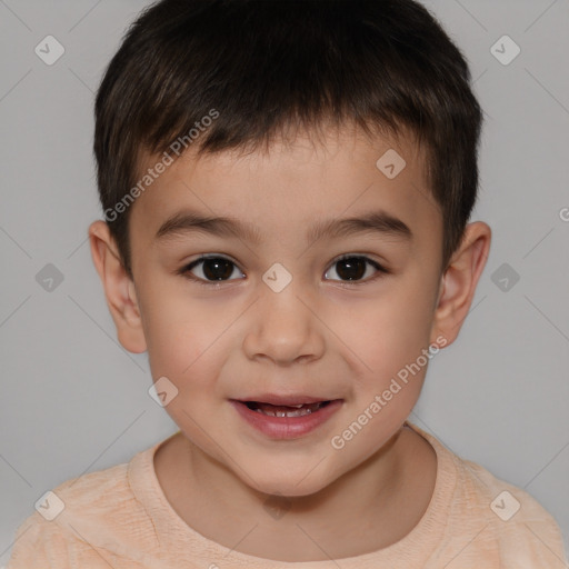 Joyful white child male with short  brown hair and brown eyes