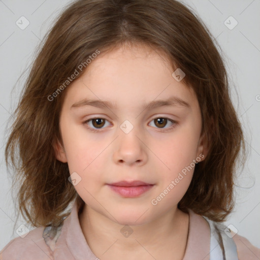 Neutral white child female with medium  brown hair and brown eyes