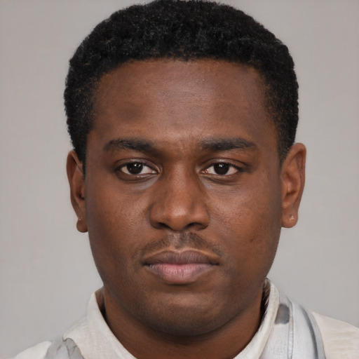 Neutral black young-adult male with short  brown hair and brown eyes