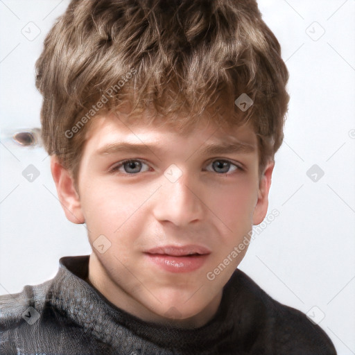 Neutral white child male with short  brown hair and grey eyes