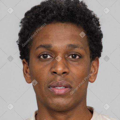 Neutral black young-adult male with short  brown hair and brown eyes