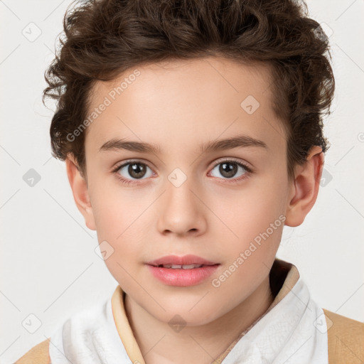 Neutral white child female with short  brown hair and brown eyes