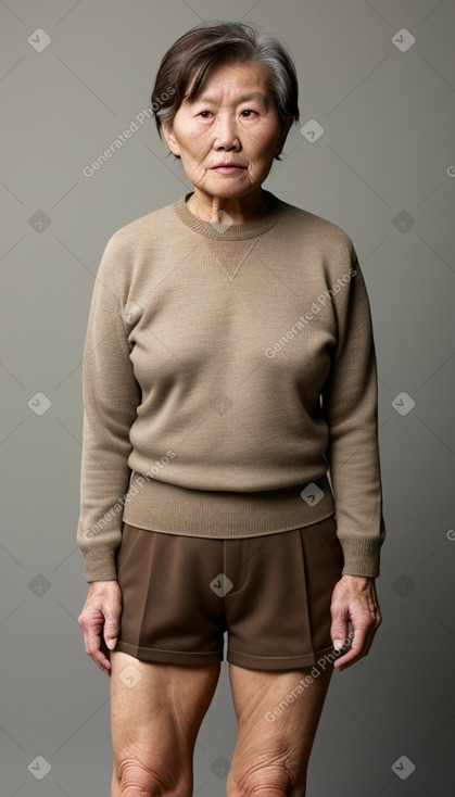 Mongolian elderly female with  brown hair