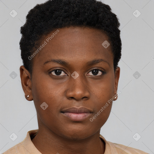 Neutral black young-adult female with short  brown hair and brown eyes