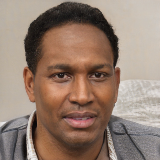 Neutral black young-adult male with short  brown hair and brown eyes
