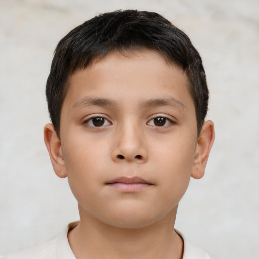 Neutral asian child male with short  brown hair and brown eyes