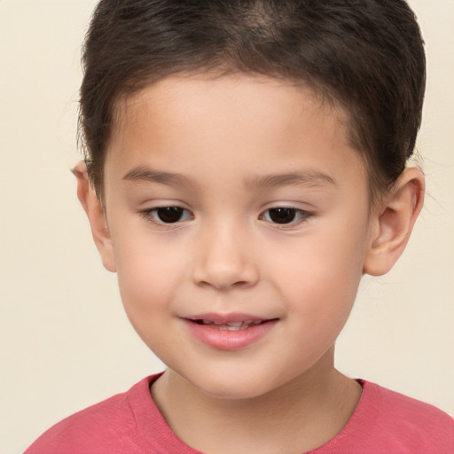 Joyful white child male with short  brown hair and brown eyes