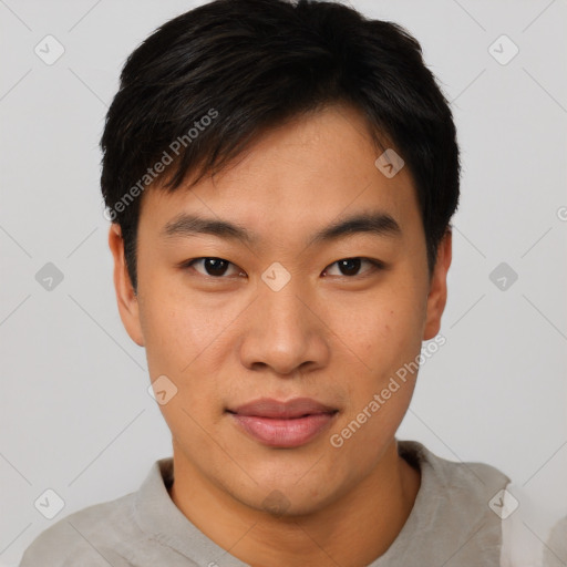 Neutral asian young-adult male with short  black hair and brown eyes