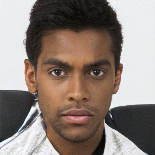 Neutral black young-adult male with short  brown hair and brown eyes