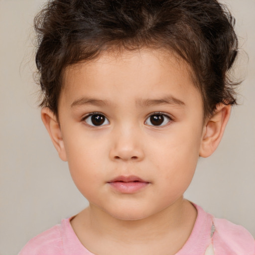 Neutral white child female with short  brown hair and brown eyes