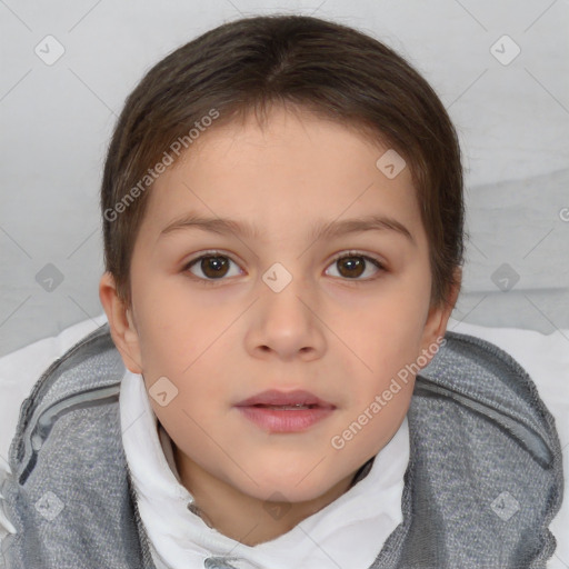 Neutral white child female with short  brown hair and brown eyes