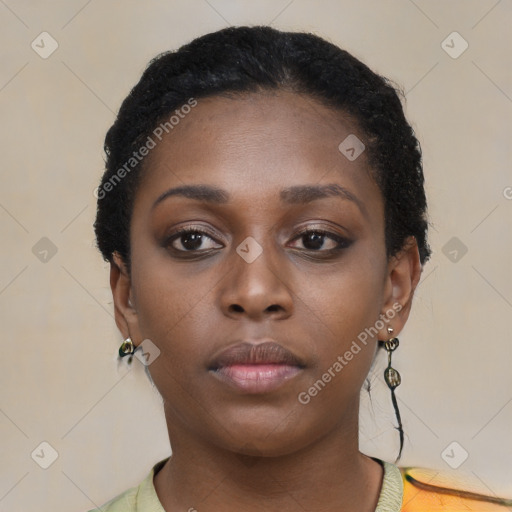 Neutral black young-adult female with short  brown hair and brown eyes