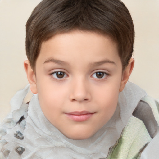 Joyful white child female with short  brown hair and brown eyes