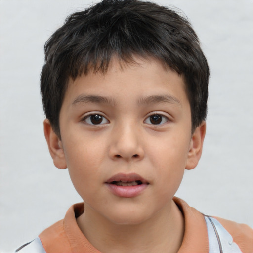Neutral asian child male with short  brown hair and brown eyes
