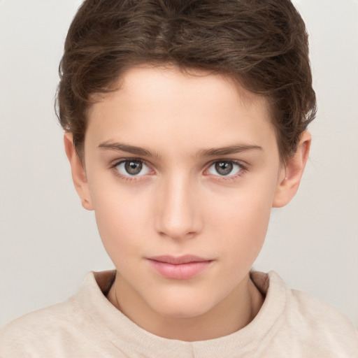 Neutral white child female with short  brown hair and brown eyes