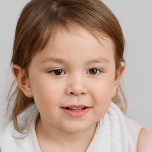 Neutral white child female with medium  brown hair and brown eyes