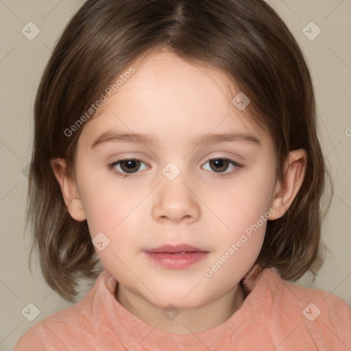 Neutral white child female with medium  brown hair and brown eyes