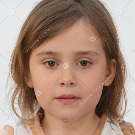 Neutral white child female with medium  brown hair and brown eyes