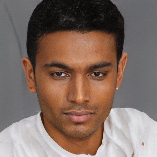 Neutral black young-adult male with short  brown hair and brown eyes