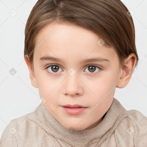 Neutral white child female with short  brown hair and brown eyes