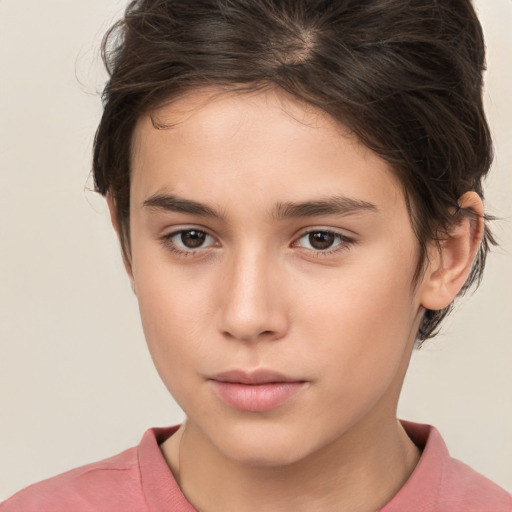 Neutral white child female with short  brown hair and brown eyes