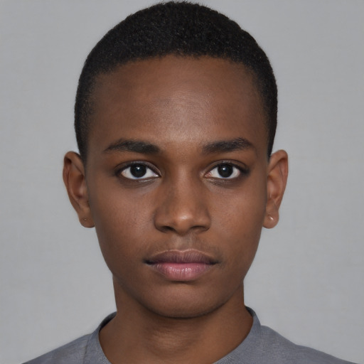 Neutral black young-adult male with short  brown hair and brown eyes